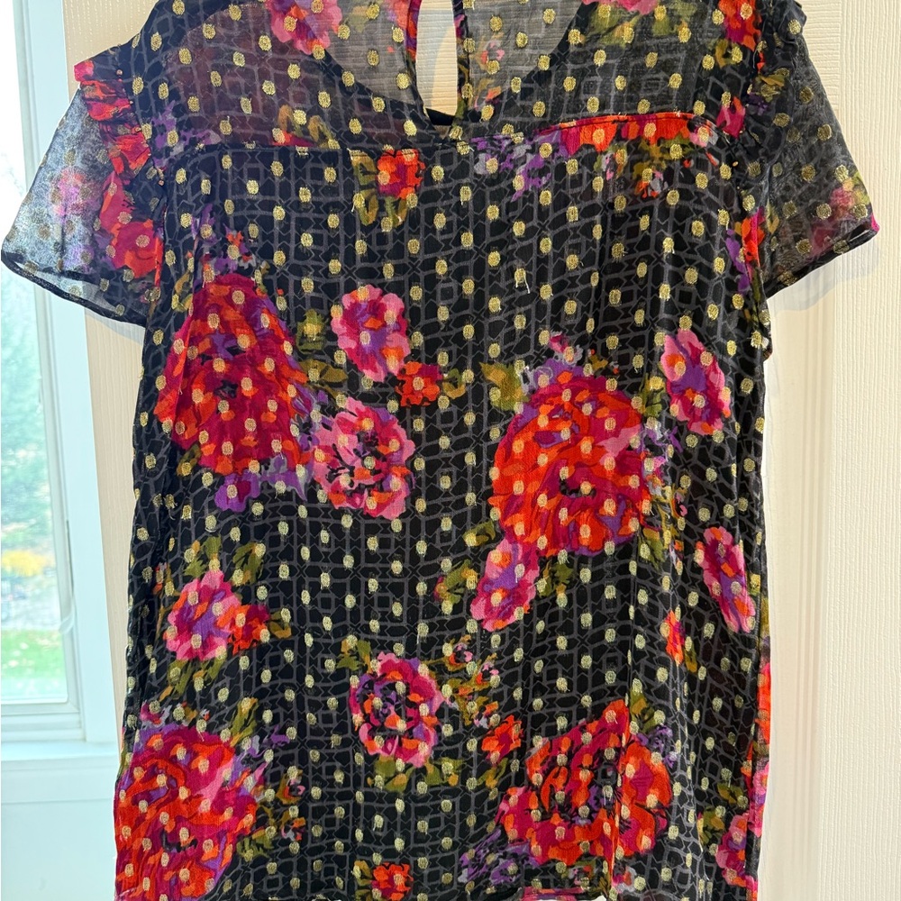 Anthropologie Black Floral Blouse